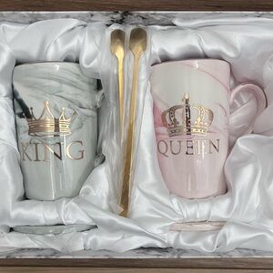 King and Queen Mug Set with Coasters and Spoons (Brand New) 👑